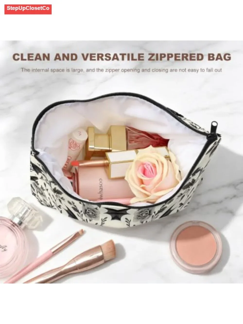 Canvas Makeup Bag Large Capacity Travel Pouch Zipper Closure with Lining